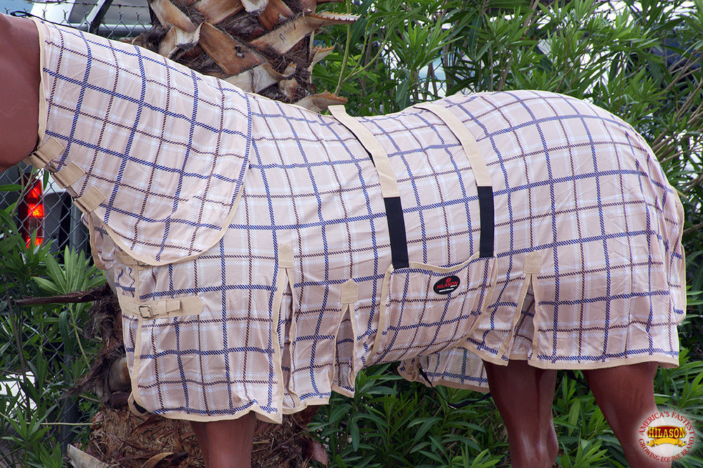 66 In Hilason Western Horse Fly Sheet Uv Protect Mesh Bug Mosquito Summer Spring Blue / White Plaid