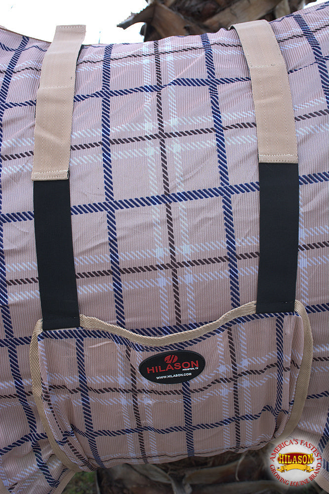 66 In Hilason Western Horse Fly Sheet Uv Protect Mesh Bug Mosquito Summer Spring Blue / White Plaid