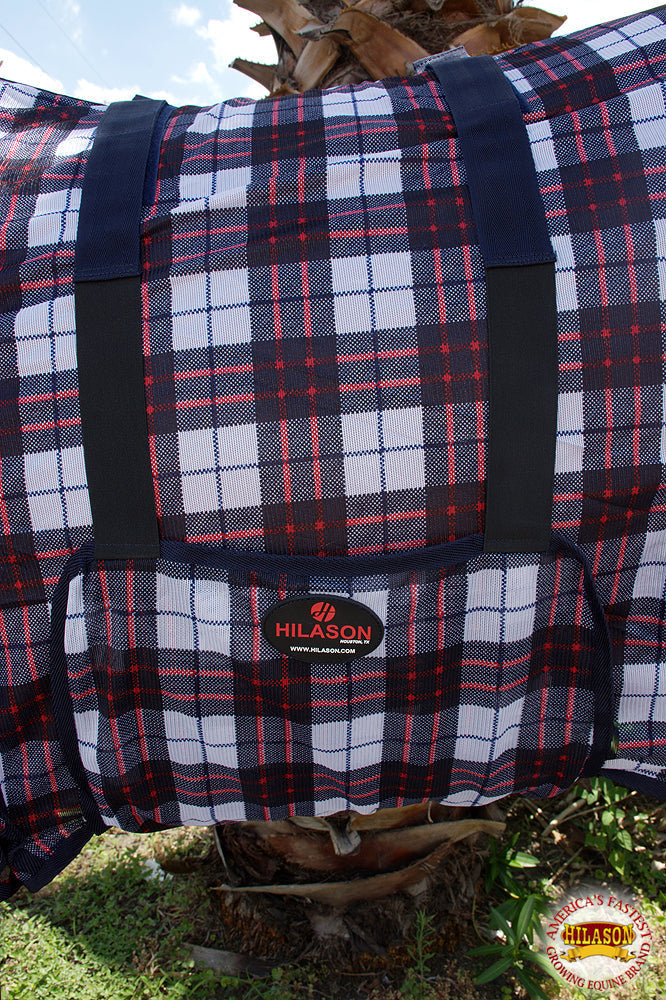 Hilason Western Horse Fly Sheet Uv Protect Mesh Bug Mosquito Summer Spring White / Red Plaid