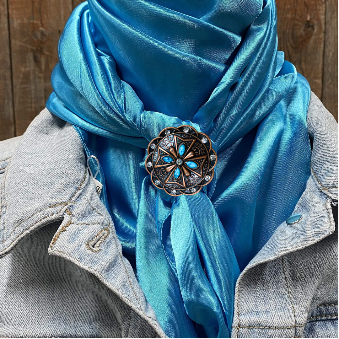 35X35" Solid Aqua Wild Rag / Scarf WRS8 - Western Concho Wild Rag Slides - Assorted