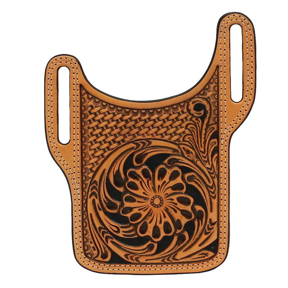 Nocona Western Genuine Leather Cell Phone Case Floral Tooled Holster Tan