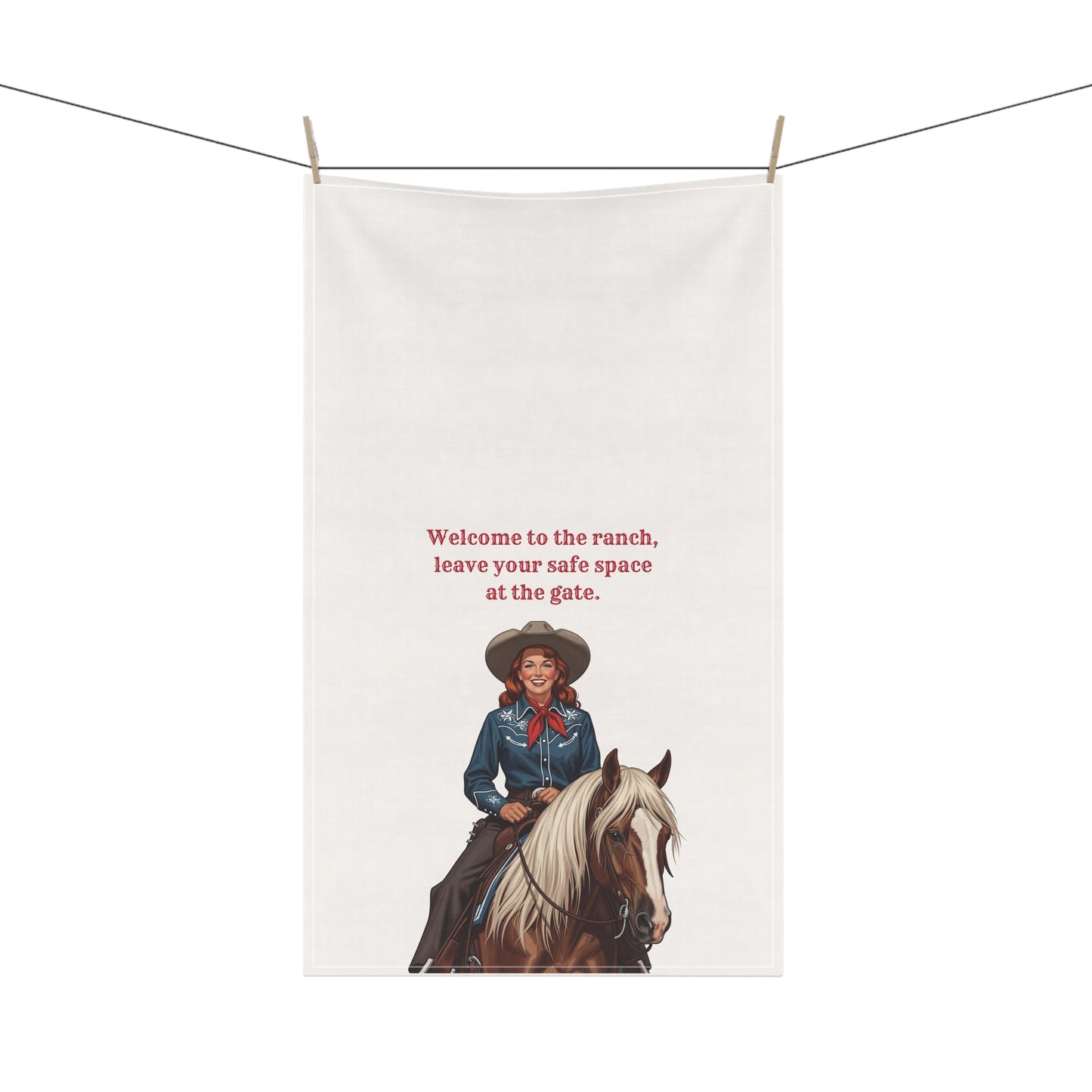 "Welcome to the Ranch, leave your safe space at the gate" Western Ranch Tea Towels, Rustic Kitchen Decor, Farmhouse Hostess Gift, Cowboy Themed Towel, Country Style Homeware