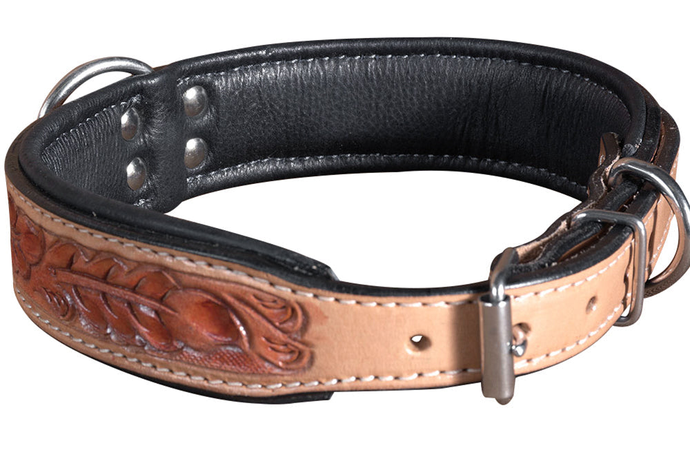 Hilason Heavy Duty Hand Painted Genuine Leather Dog Collar Tan