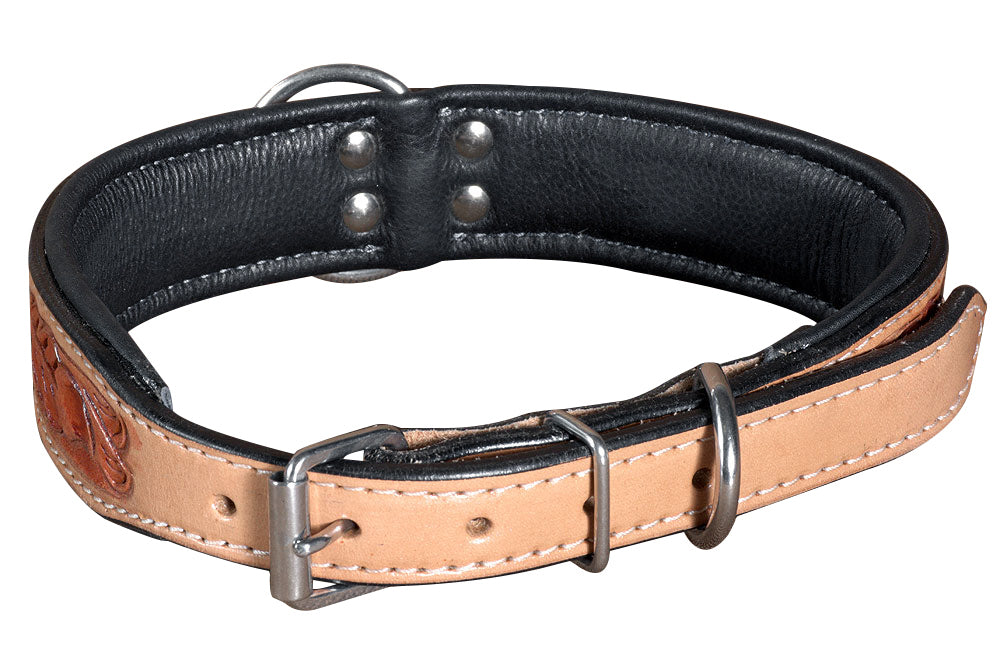 Hilason Heavy Duty Hand Painted Genuine Leather Dog Collar Tan