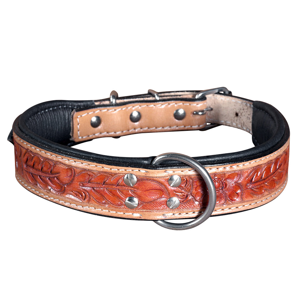 Hilason Heavy Duty Hand Painted Genuine Leather Dog Collar Tan