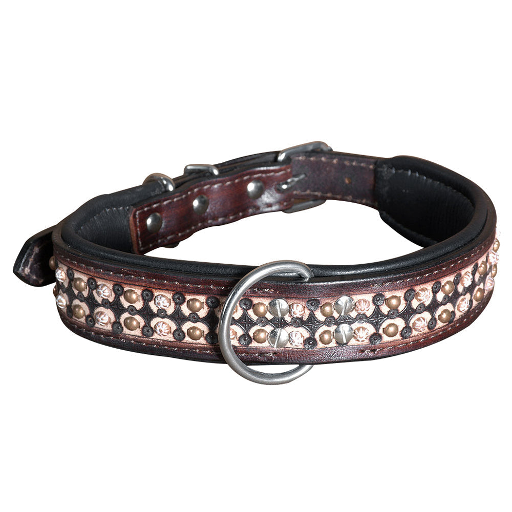 Hilason Heavy Duty Handmade Genuine Leather Dog Collar Brown with rivets