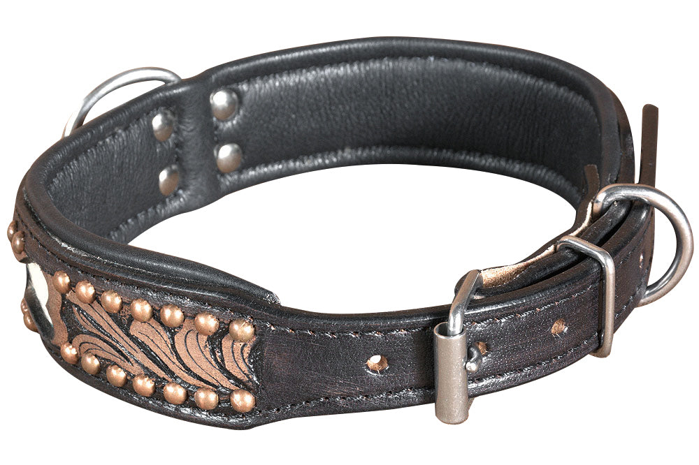 Hilason Heavy Duty Handmade Genuine Leather Dog Collar Black with rivets