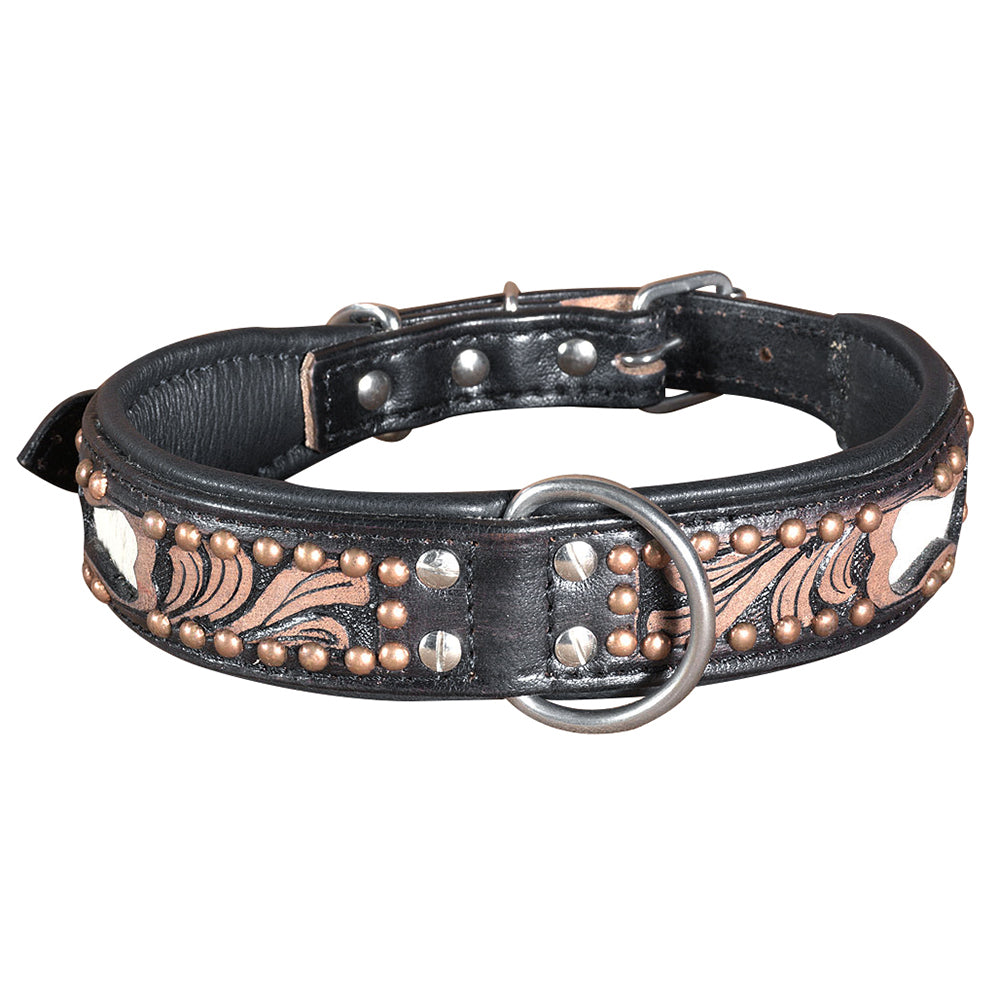 Hilason Heavy Duty Handmade Genuine Leather Dog Collar Black with rivets