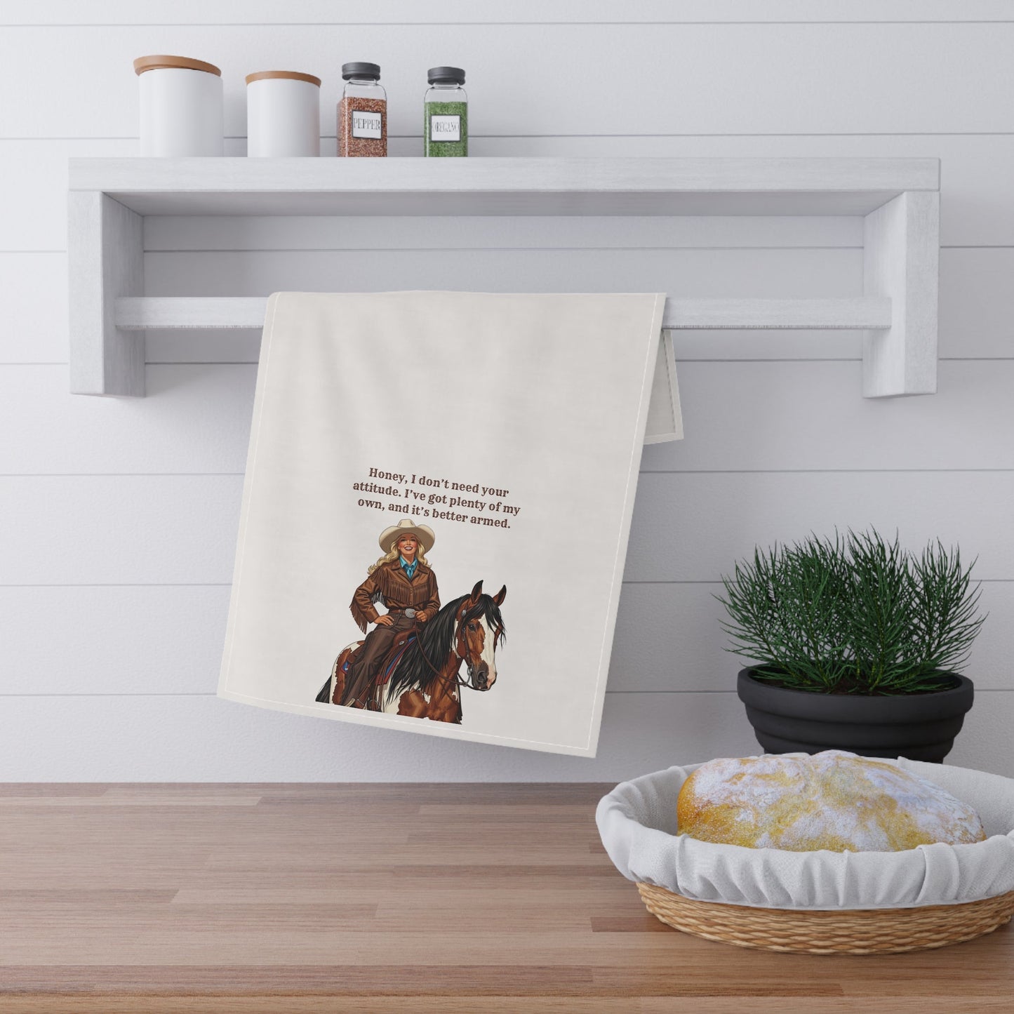 Cowgirl Humor Tea/Bar Towels | "Honey, I don't need your attitude. I've got plenty of my own, and it's better armed." Rustic Kitchen Decor, Gift for Horse Lovers, Unique Cotton Towels, Funny Country Kitchen Decor, Western [...]