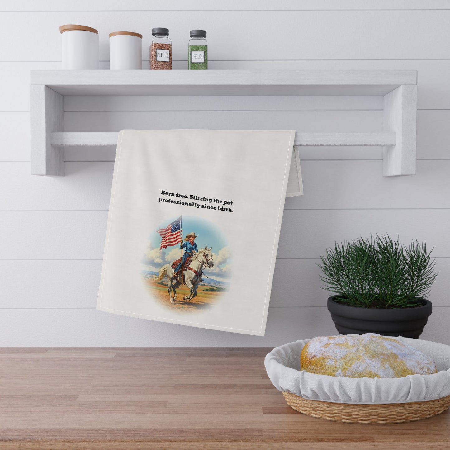 Born Free. Stirring the pot professionally since birth. Patriotic Tea Towels, Western Kitchen Decor, Farmhouse Style, Gift for Chefs, Americana Home Accents, July 4th Essentials