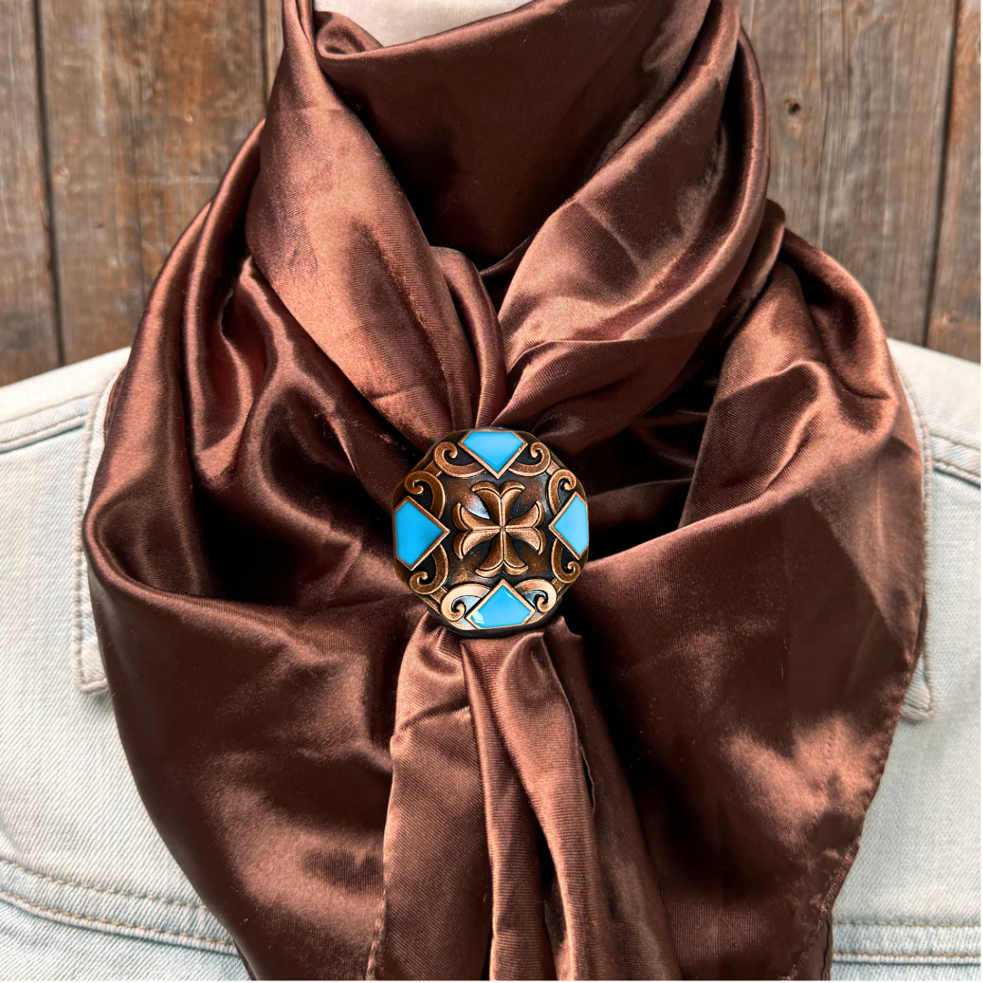 35X35" Solid Brown Wild Rag / Scarf WRS2 - Western Concho Wild Rag Slides - Assorted