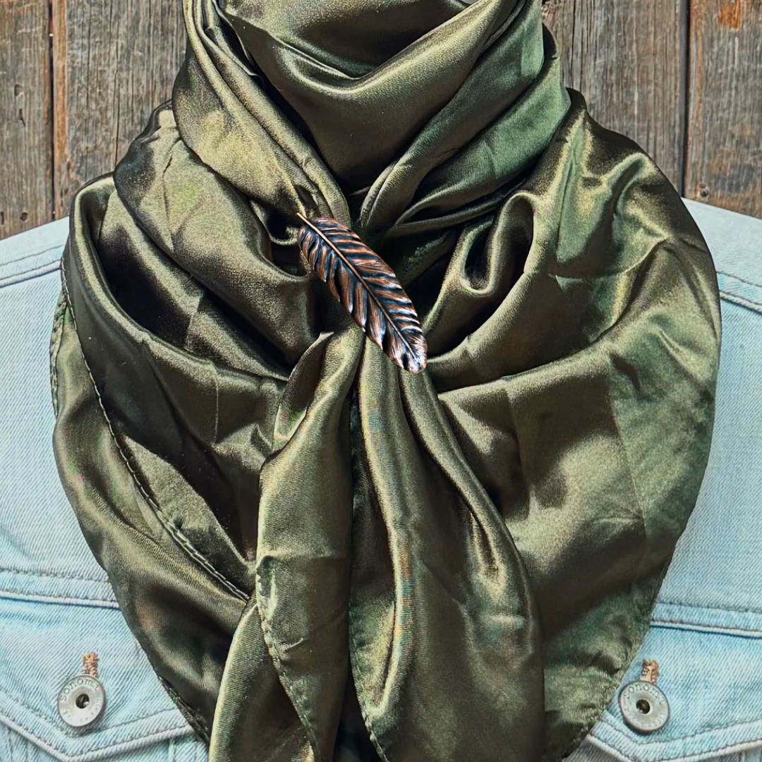 35X35" Solid Olive Wild Rag / Scarf WRS28 - Western Concho Wild Rag Slides - Assorted