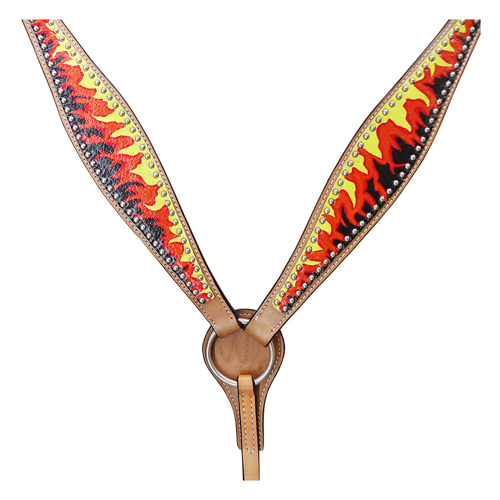 HILASON Western Horse Leather Headstall & Breast Collar Tack Set Flame