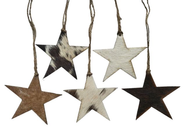 Cowhide Western Leather Christmas Ornament- Star  - Sold Individually