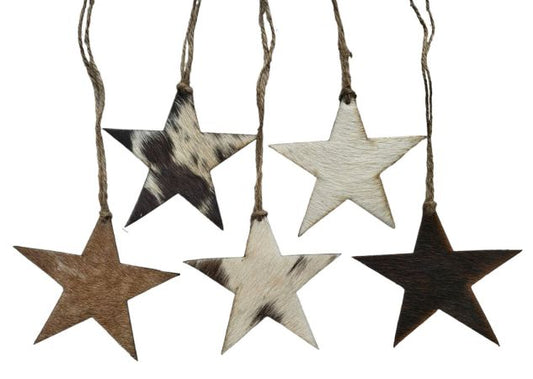 Cowhide Western Leather Christmas Ornament- Star  - Sold Individually