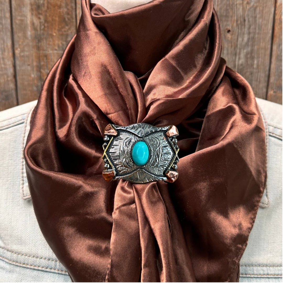 35X35" Solid Brown Wild Rag / Scarf WRS2 - Western Concho Wild Rag Slides - Assorted