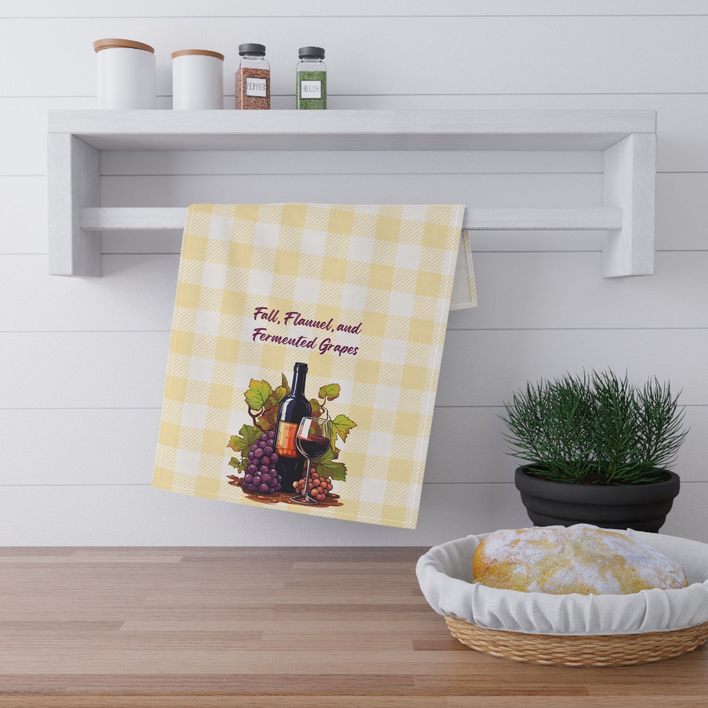 "Fall, Flannel and Fermented Grapes" Autumn Wine-Themed Tea Towels, Rustic Kitchen Decor, Festive Gift for Wine Lovers, Seasonal Home Accent, Fall Cooking Essentials