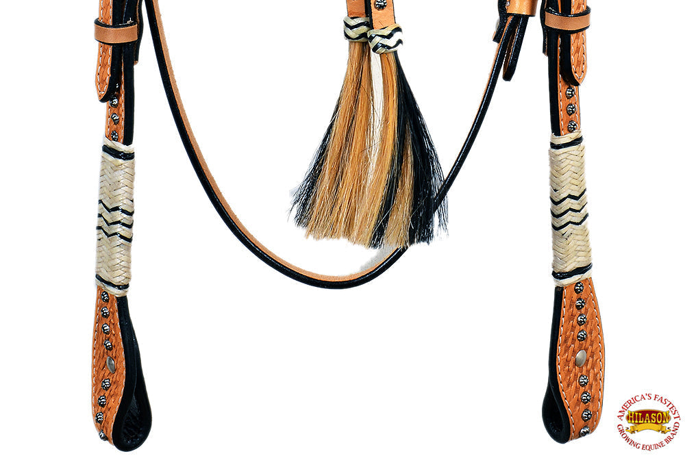 Western Horse Headstall Tack Bridle American Leather Braided Oil Hilason