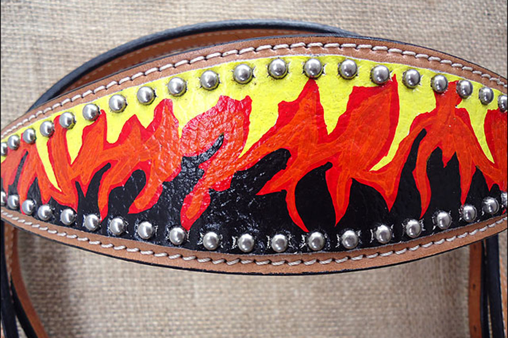 HILASON Western Horse Leather Headstall & Breast Collar Tack Set Flame