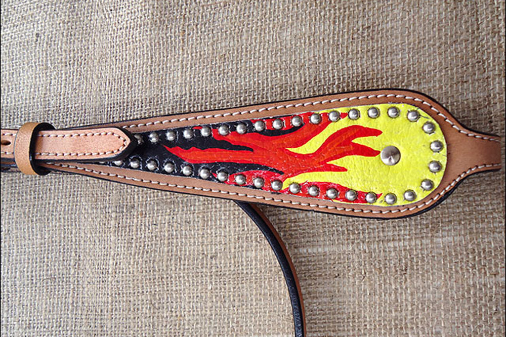 HILASON Western Horse Leather Headstall & Breast Collar Tack Set Flame