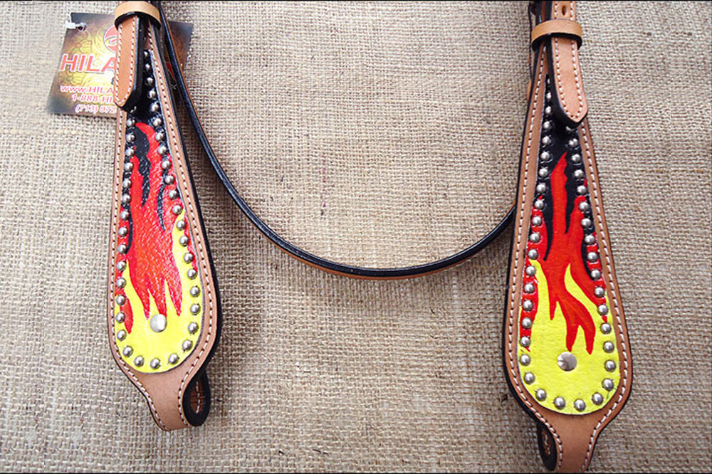 HILASON Western Horse Leather Headstall & Breast Collar Tack Set Flame