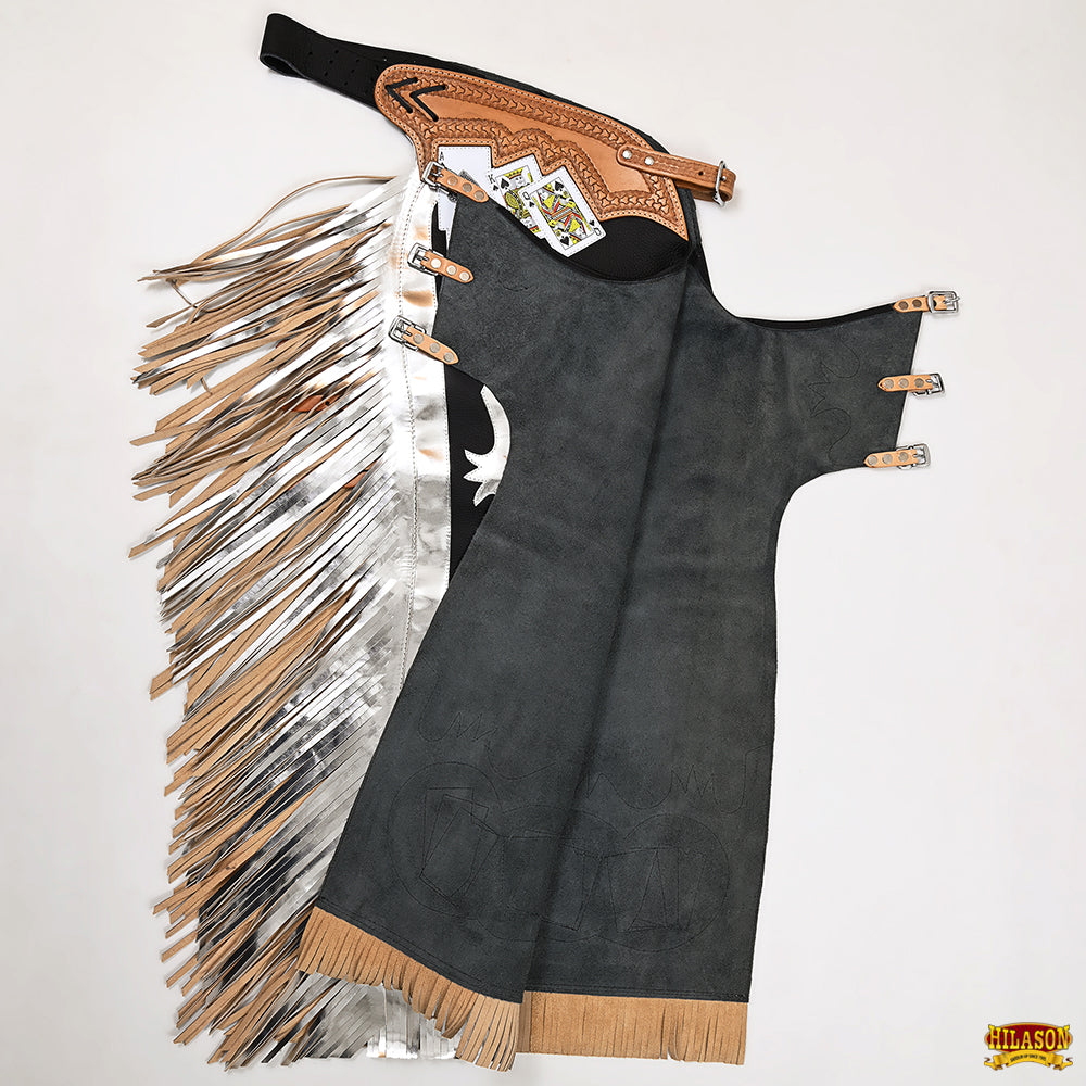 Hilason Handmade Genuine Leather Chaps Adult Handtooled Rodeo Bull Riding