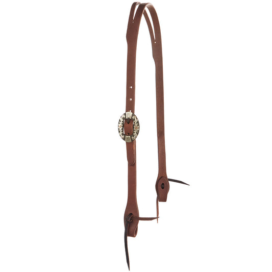 WD-SLEHO-13 Heavy Oil Harness Leather Oval Flower Silver Bar Single Buckle Slit Ear Headstall