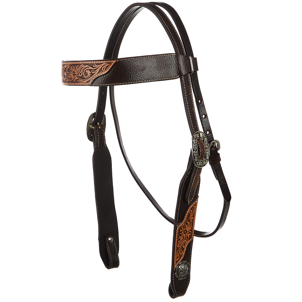 WD-SBH2 Brown Overlay Tooled Combo Browband Headstall