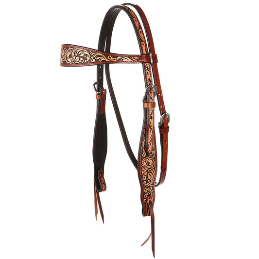 WD-SBH7 Floral Tooled Chestnut Browband Headstall