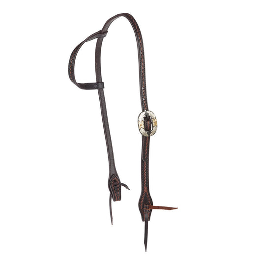 WD-RTSEH-HO-15 Heavy Oiled Rope Tooling Floral Double Buckle Single Ear Headstall