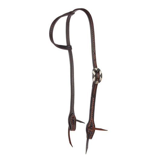 WD-RTSEH-HO-20 Heavy Oiled Rope Tooling Oval Silver Bar Buckle Single Ear Headstall