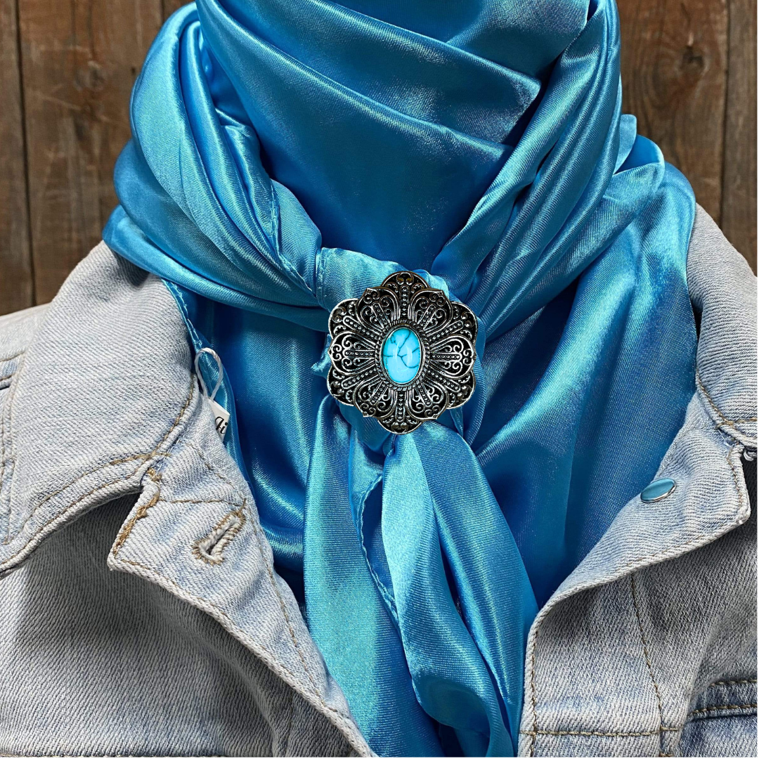 35X35" Solid Aqua Wild Rag / Scarf WRS8 - Western Concho Wild Rag Slides - Assorted