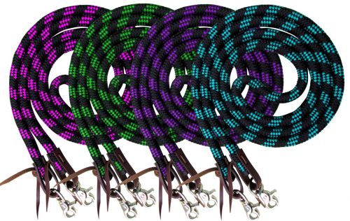 19554 - 8ft braided nylon barrel reins with scissor snap ends (GREEN)