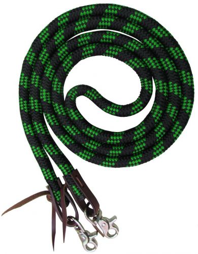 19554 - 8ft braided nylon barrel reins with scissor snap ends (GREEN)