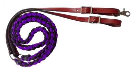 19630 - 8ft Nylon braided contest reins with leather ends