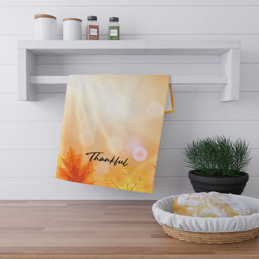 Autumn Tea Towels - "Thankful", Kitchen Decor, Gift for Home, Harvest Celebration, Seasonal Kitchen Accessories