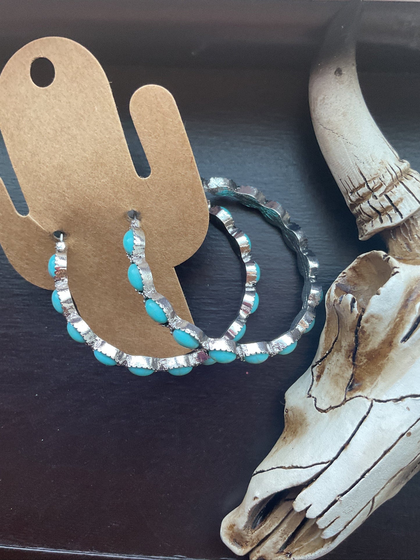Turquoise Stone Hoop Earrings