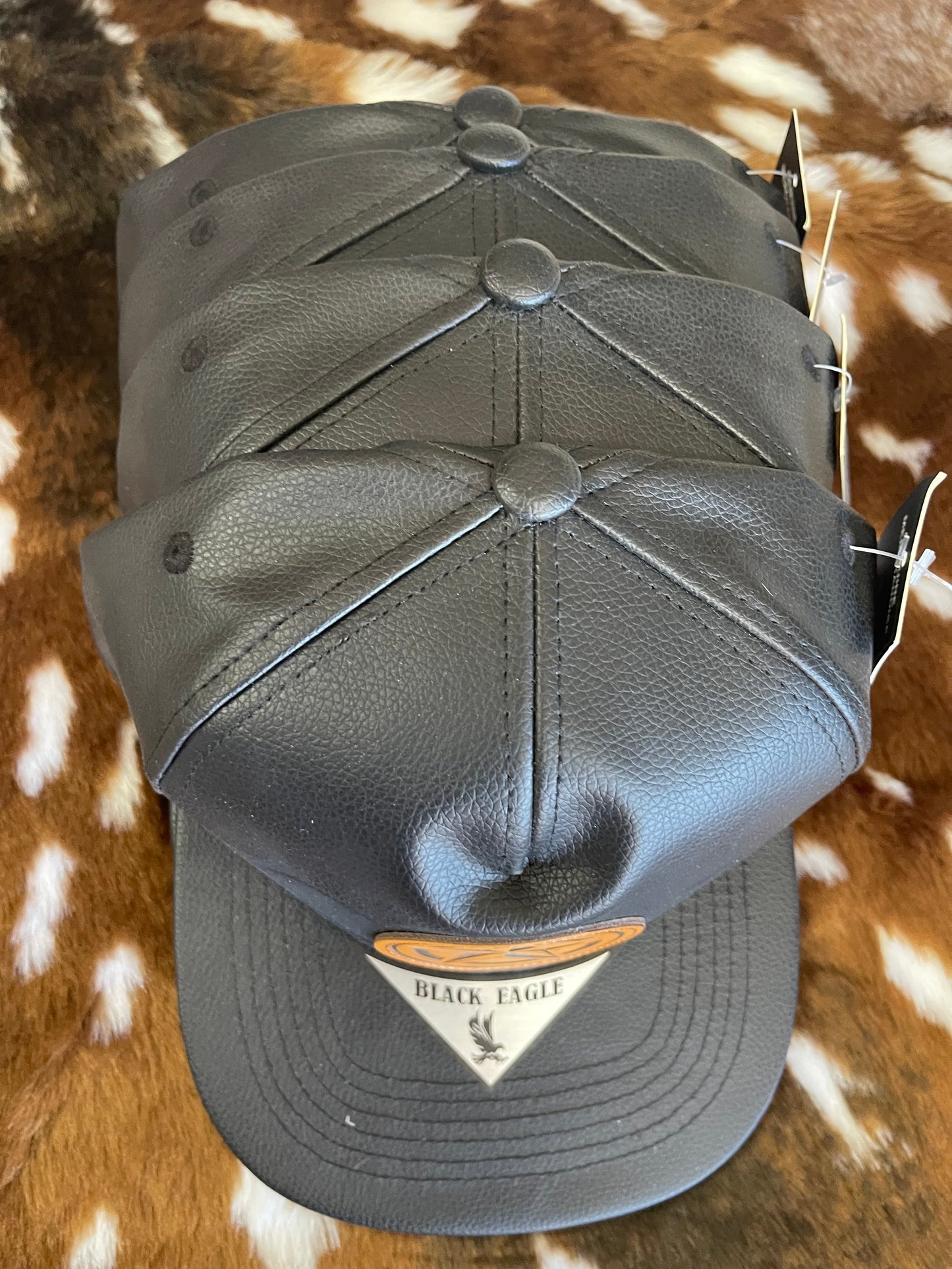 Star Black Faux Leather Hat