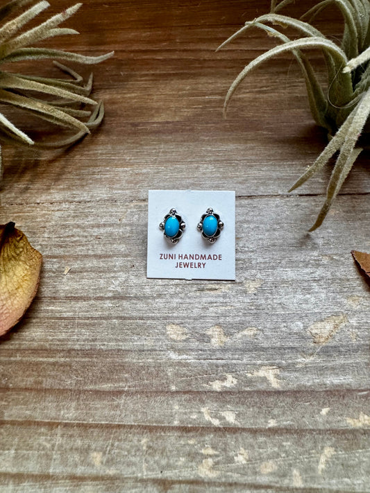 Zuni Mini Stud Earrings – Kingman Turquoise & Sterling Silver
