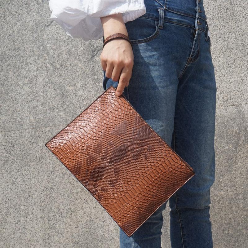 Python Luxe Clutch - Stylish Simulated Leather Clutch for Sophisticated Women
