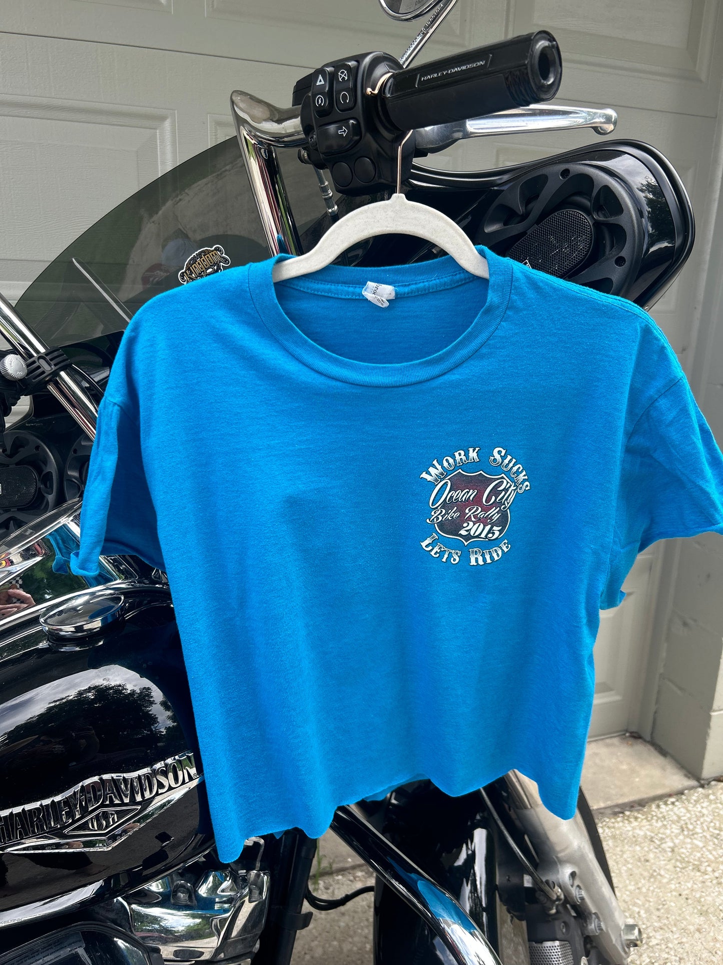 2015 Ocean city Bike Rally work sucks cropped tee-size large