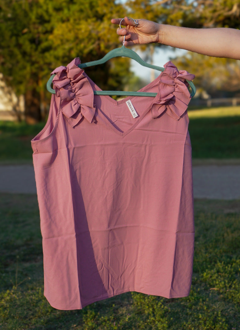 Lite Rose - Plus Size - Ruffle Trim Sleeveless Top