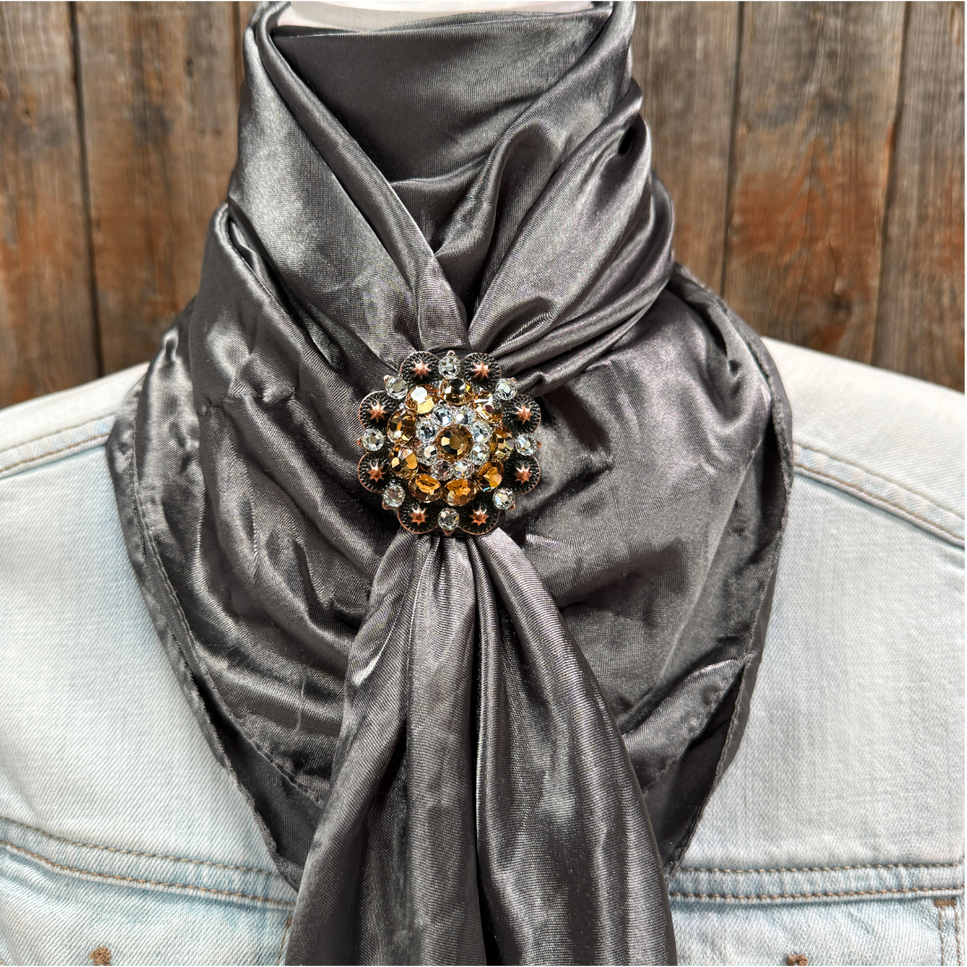 35X35" Solid Silver / Grey Wild Rag / Scarf WRS15 - Crystal Concho Wild Rag Slides - Assorted