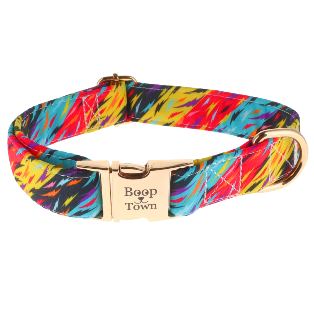 Boop Town Durable Soft Cotton Dog Collar With Nylon Core Quick Release Metal Buckle Adjustable for Girls Boys Small Medium Large Comfortable Pet Products Reduces Hair Matting Gold Tone Zinc Alloy Hardware