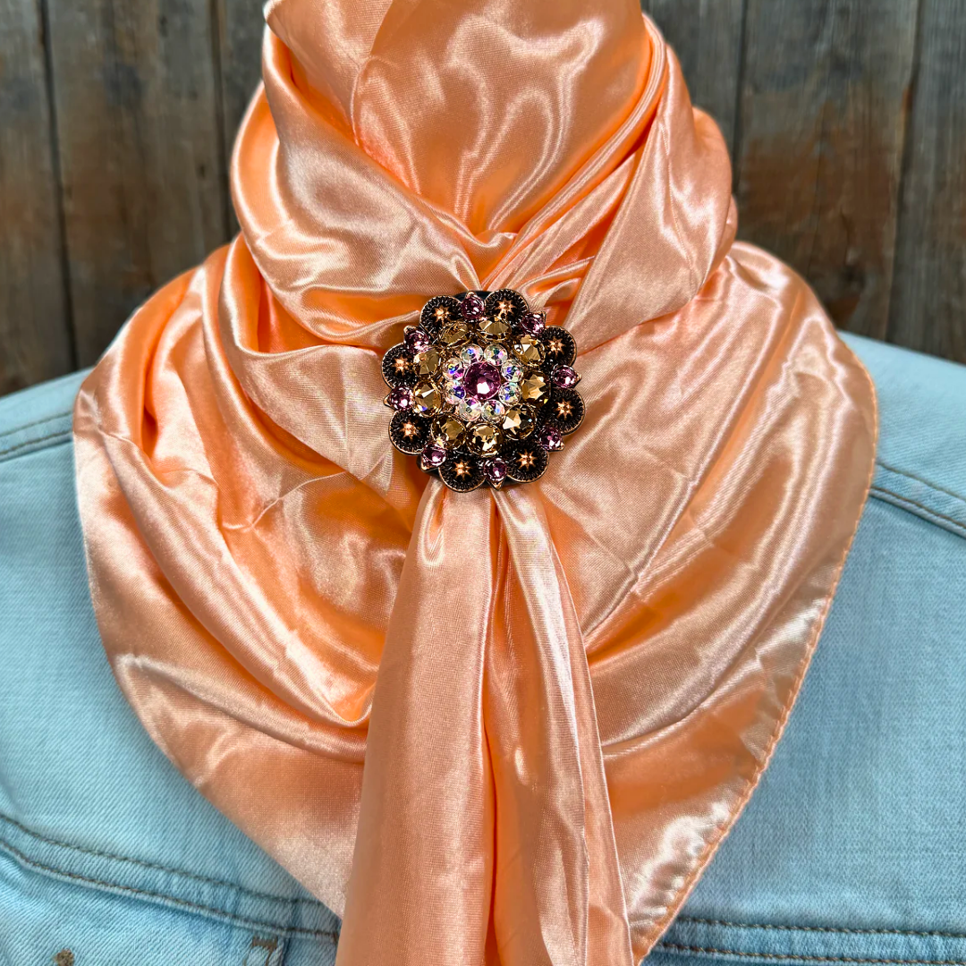 35X35" Solid Peach Wild Rag / Scarf WRS24 - Crystal Concho Wild Rag Slides - Assorted