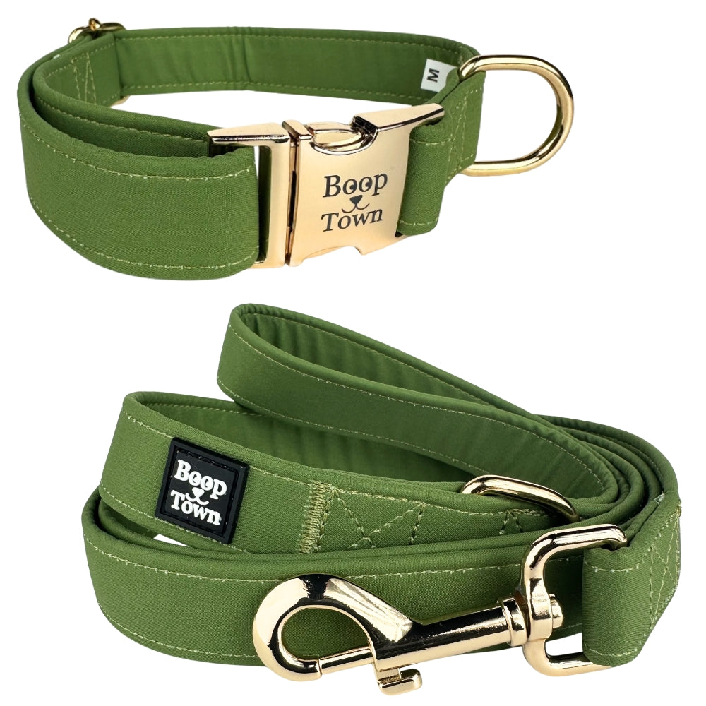 Boop Town Matching Dog Collar and Leash Set - Soft Cotton & Heavy Duty Nylon Core - Quick Release Metal Buckle - Aesthetic Adjustable Pet Accessories - Reduces Hair Matting - XS Small Medium Large XL Dogs