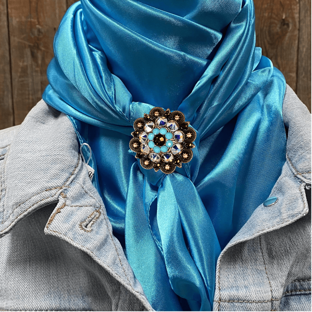 35X35" Solid Aqua Wild Rag / Scarf WRS8 - Crystal Concho Wild Rag Slides - Assorted