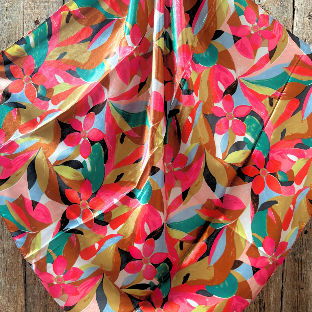 35X35" Fuchsia and Brown Floral Pattern Wild Rag / Scarf WR1037