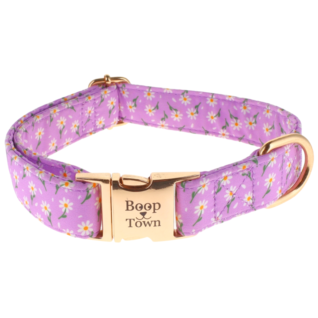 Boop Town Durable Soft Cotton Dog Collar With Nylon Core Quick Release Metal Buckle Adjustable for Girls Boys Small Medium Large Comfortable Pet Products Reduces Hair Matting Gold Tone Zinc Alloy Hardware