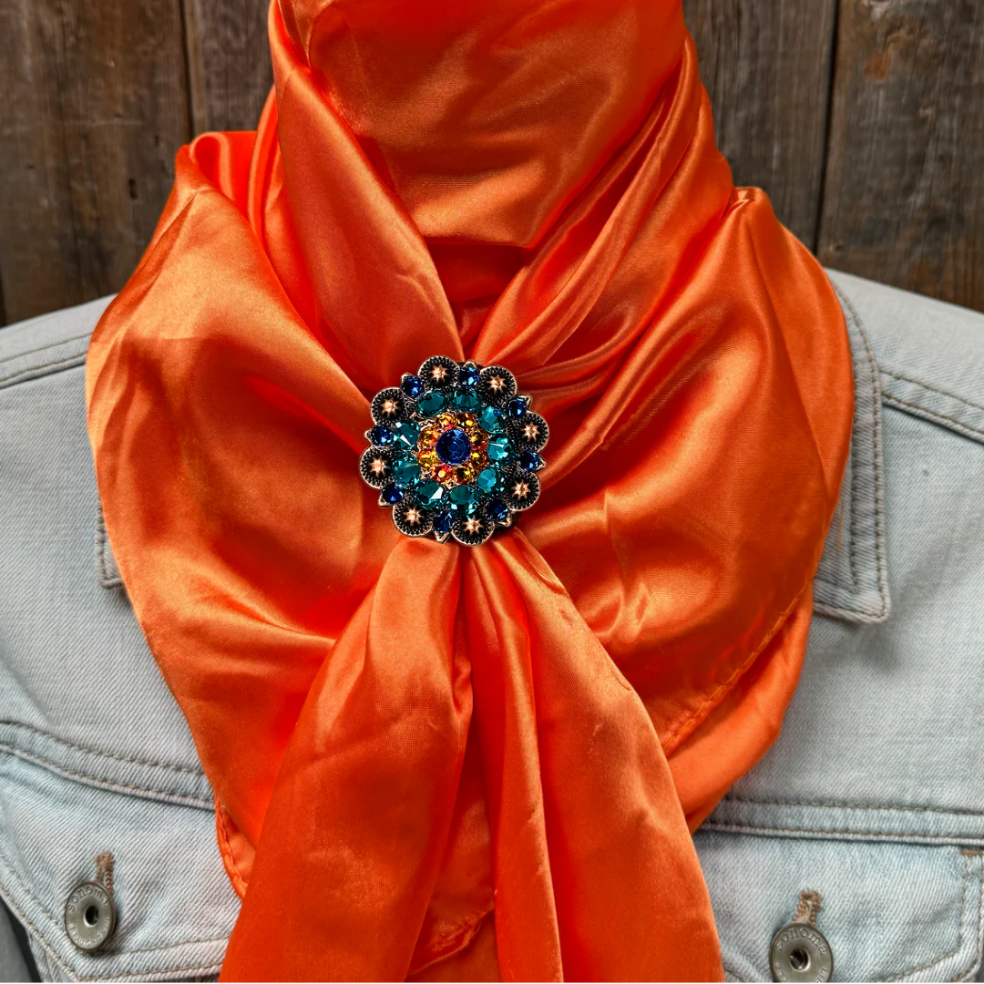35X35" Solid Orange Wild Rag / Scarf WRS20 - Crystal Concho Wild Rag Slides - Assorted
